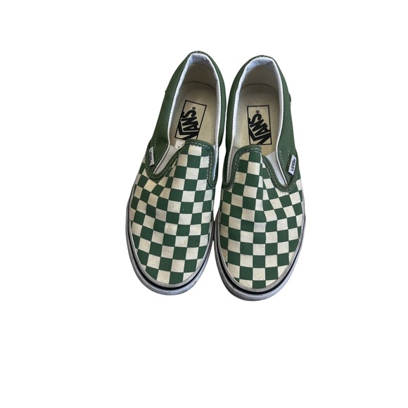 Vans Slip On Checkerboard Green White Canvas Women Shoes Size 6.5, Mens 5 - Picture 2 of 5